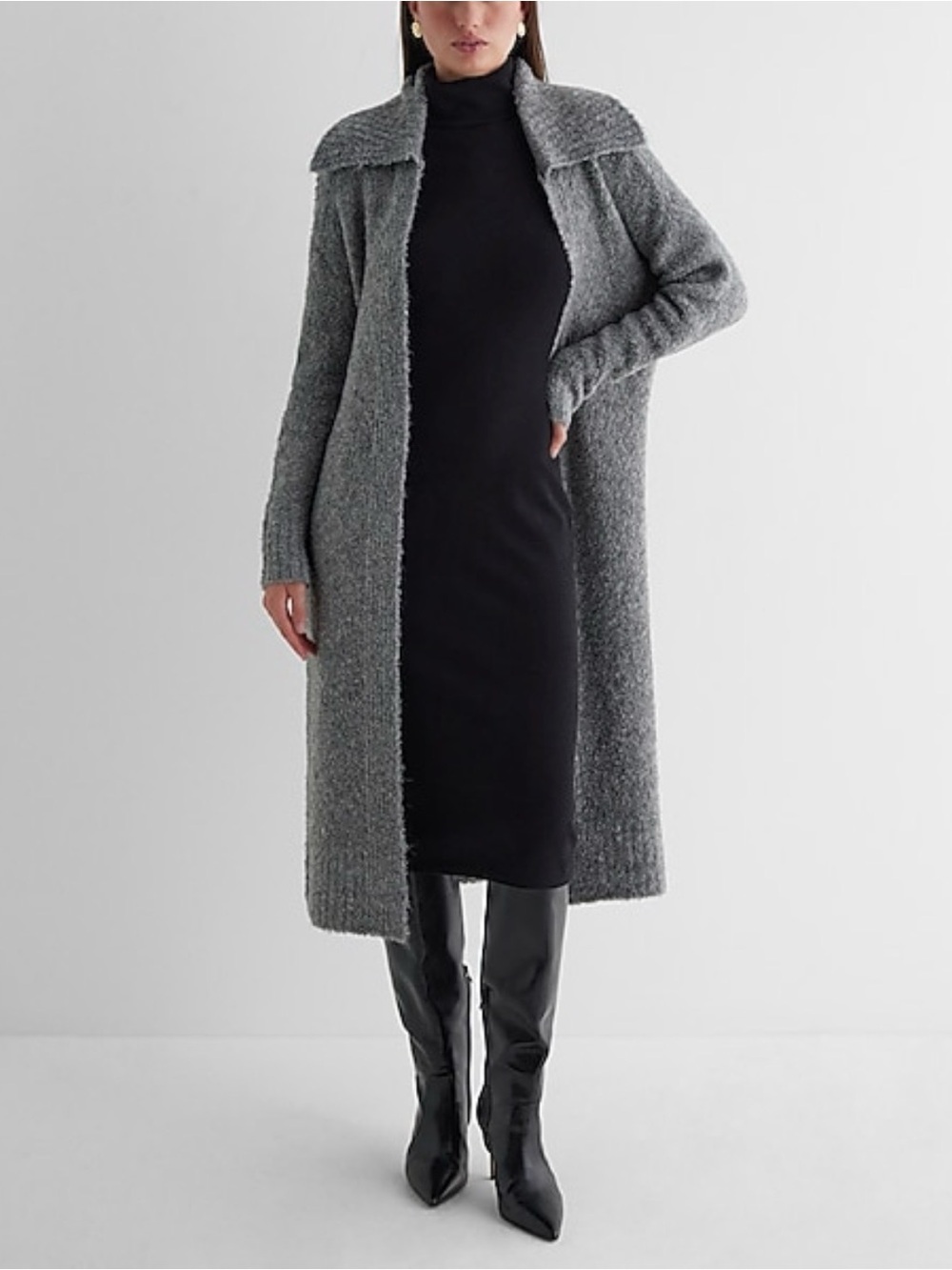 NWT Express Boucle Oversized Collar Belted Duster Cardigan